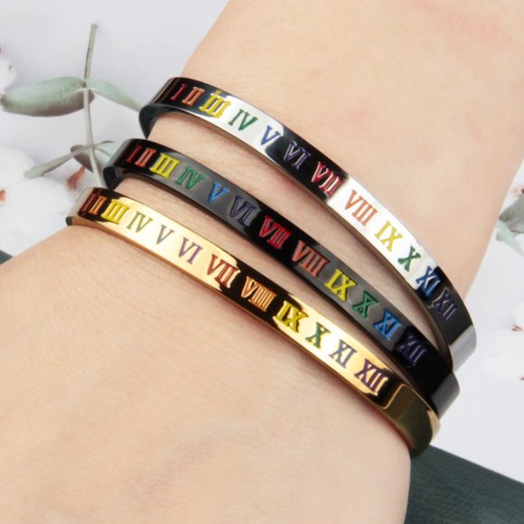 Rainbow Roman digital C shaped stainless steel bracelet - Picture 5 of 13